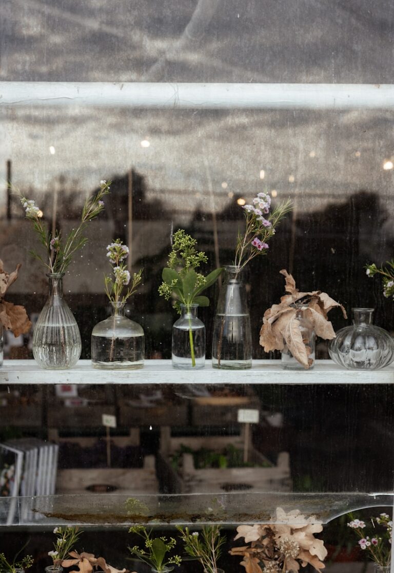 A bunch of vases that are sitting on a shelf